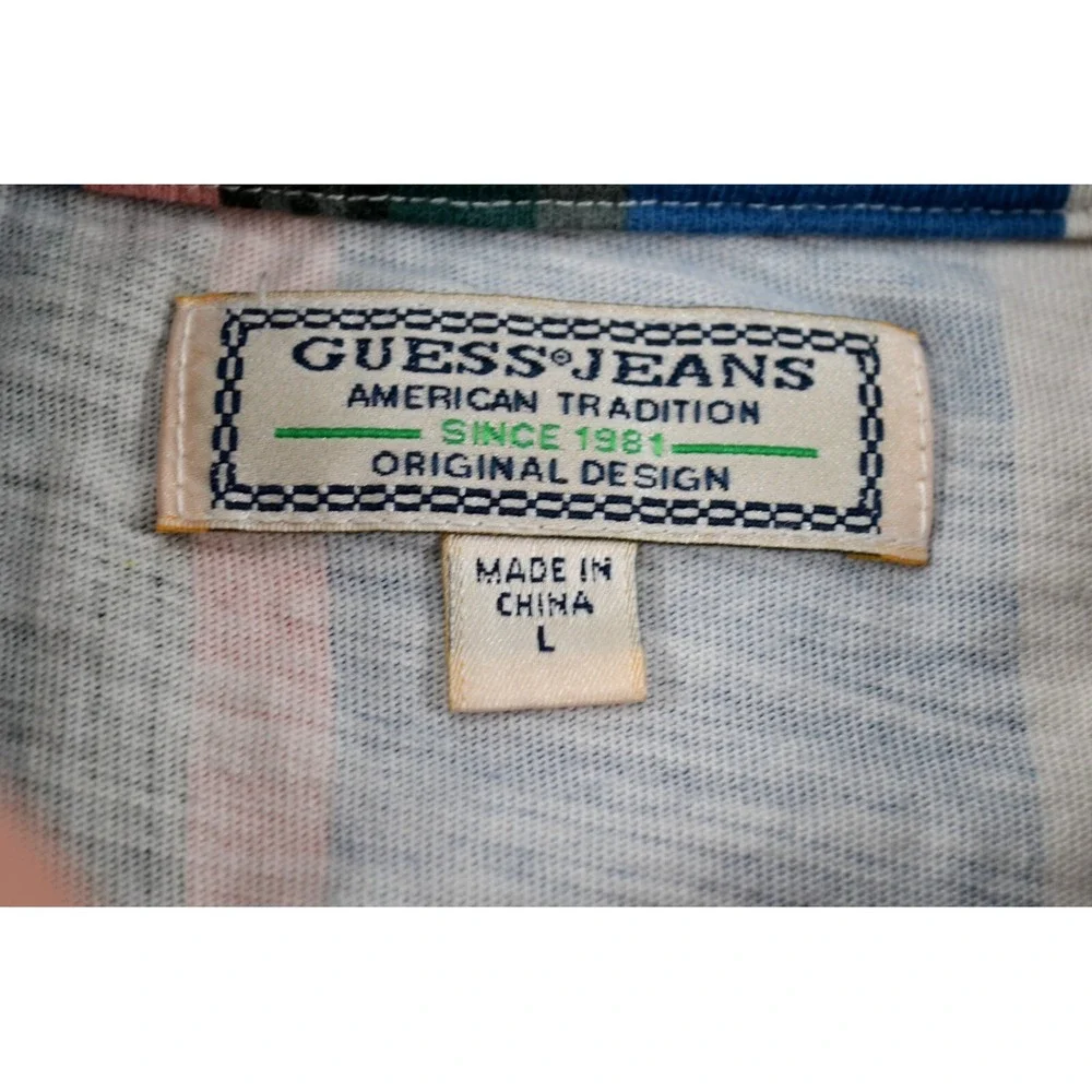 Guess LA Striped‎ T-Shirt Short Sleeve Embroidered Logo &  American Flag Men's L - Picture 13 of 13